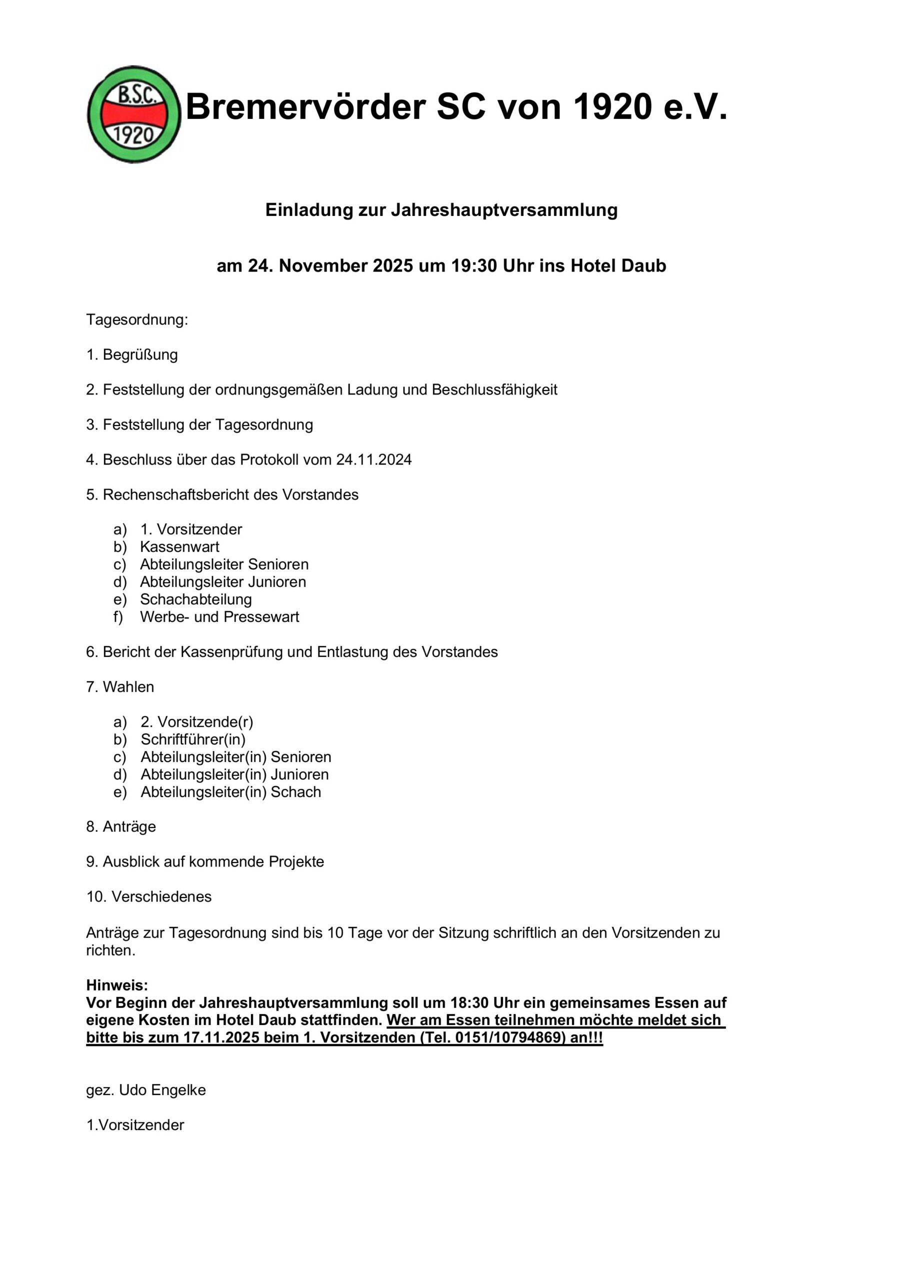 Einladung JHV BSC 2025